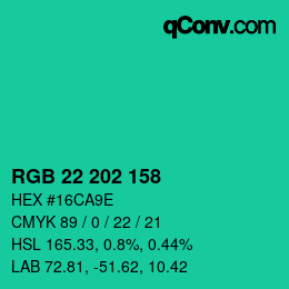Color code: RGB 22 202 158 | qconv.com