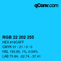 Color code: RGB 22 202 255 | qconv.com