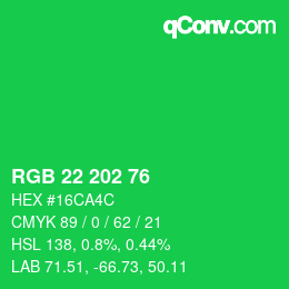 颜色代码: RGB 22 202 76 | qconv.com