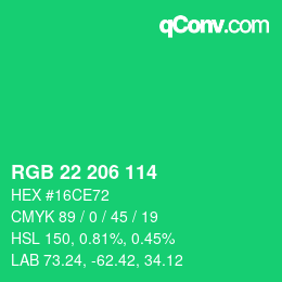 Color code: RGB 22 206 114 | qconv.com