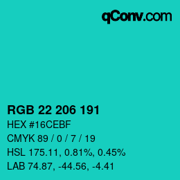 カラーコード: RGB 22 206 191 | qconv.com