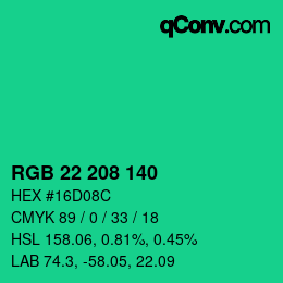 Color code: RGB 22 208 140 | qconv.com