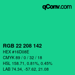 Color code: RGB 22 208 142 | qconv.com