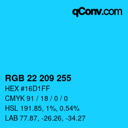 Color code: RGB 22 209 255 | qconv.com