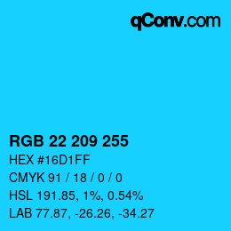 カラーコード: RGB 22 209 255 | qconv.com