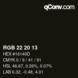 Color code: RGB 22 20 13 | qconv.com