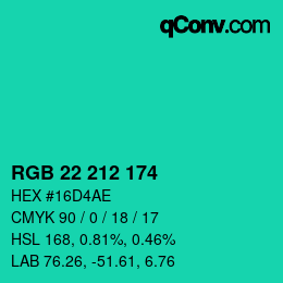 Color code: RGB 22 212 174 | qconv.com