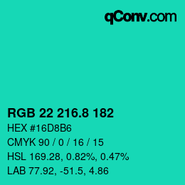 カラーコード: RGB 22 216.8 182 | qconv.com