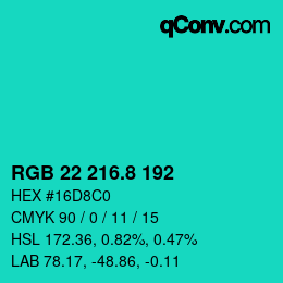 カラーコード: RGB 22 216.8 192 | qconv.com
