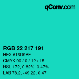 颜色代码: RGB 22 217 191 | qconv.com