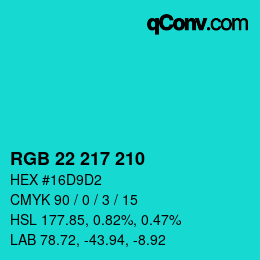 Color code: RGB 22 217 210 | qconv.com