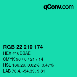 Color code: RGB 22 219 174 | qconv.com