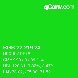 Código de color: RGB 22 219 24 | qconv.com