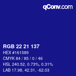 カラーコード: RGB 22 21 137 | qconv.com