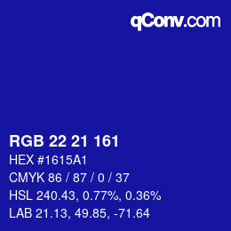 Color code: RGB 22 21 161 | qconv.com