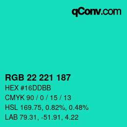 Color code: RGB 22 221 187 | qconv.com