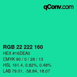 颜色代码: RGB 22 222 160 | qconv.com
