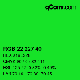 Farbcode: RGB 22 227 40 | qconv.com