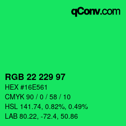 Color code: RGB 22 229 97 | qconv.com