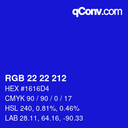 カラーコード: RGB 22 22 212 | qconv.com
