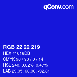 颜色代码: RGB 22 22 219 | qconv.com
