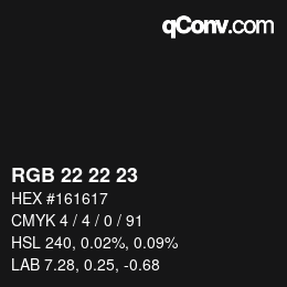 カラーコード: RGB 22 22 23 | qconv.com