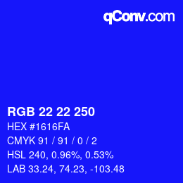 カラーコード: RGB 22 22 250 | qconv.com