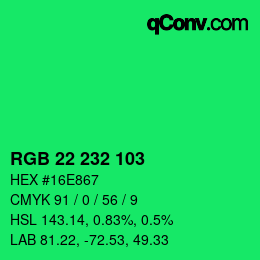 カラーコード: RGB 22 232 103 | qconv.com