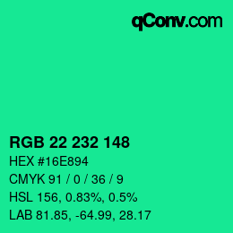 Color code: RGB 22 232 148 | qconv.com