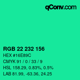 カラーコード: RGB 22 232 156 | qconv.com