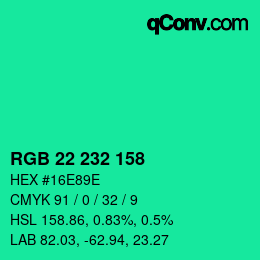 Color code: RGB 22 232 158 | qconv.com