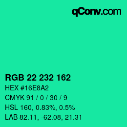 Color code: RGB 22 232 162 | qconv.com