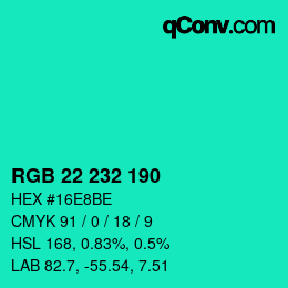 颜色代码: RGB 22 232 190 | qconv.com