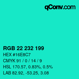 Color code: RGB 22 232 199 | qconv.com