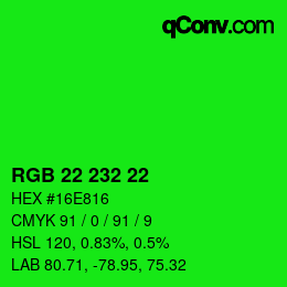 Color code: RGB 22 232 22 | qconv.com