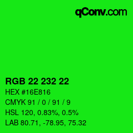 Color code: RGB 22 232 22 | qconv.com