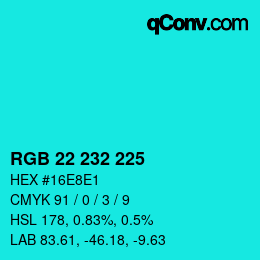 Color code: RGB 22 232 225 | qconv.com