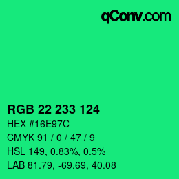 颜色代码: RGB 22 233 124 | qconv.com