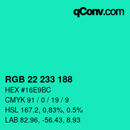 Color code: RGB 22 233 188 | qconv.com