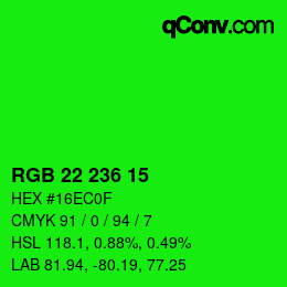 Color code: RGB 22 236 15 | qconv.com