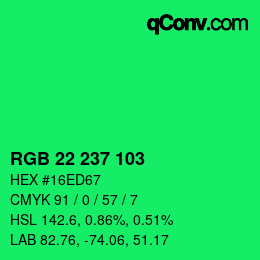 Color code: RGB 22 237 103 | qconv.com