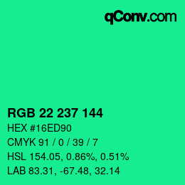 カラーコード: RGB 22 237 144 | qconv.com