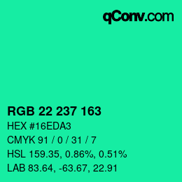 Color code: RGB 22 237 163 | qconv.com