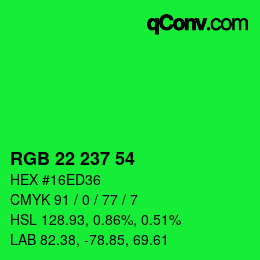 Color code: RGB 22 237 54 | qconv.com