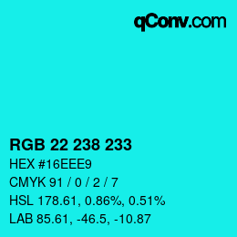 Color code: RGB 22 238 233 | qconv.com