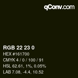 Color code: RGB 22 23 0 | qconv.com