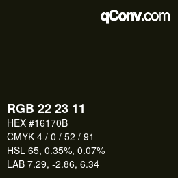 カラーコード: RGB 22 23 11 | qconv.com