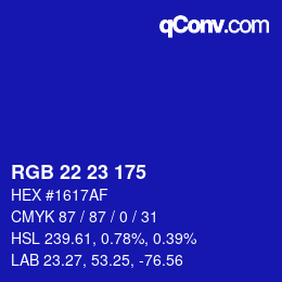 Color code: RGB 22 23 175 | qconv.com