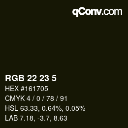 Color code: RGB 22 23 5 | qconv.com