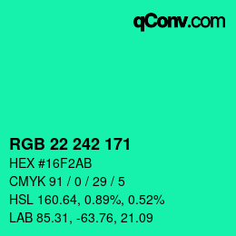 Color code: RGB 22 242 171 | qconv.com